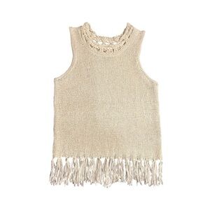 PEPIN Top Women's‎ Size Large Beige Crochet Fringe Knit Tank Top Anthropologie